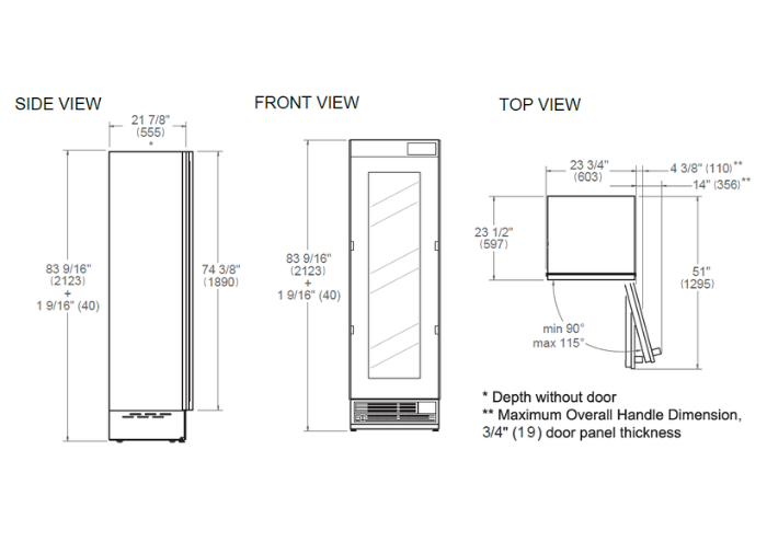 212cm Wijnklimaatkast 60cm breed, flessen links-rechtsdraaiend | Bertazzoni